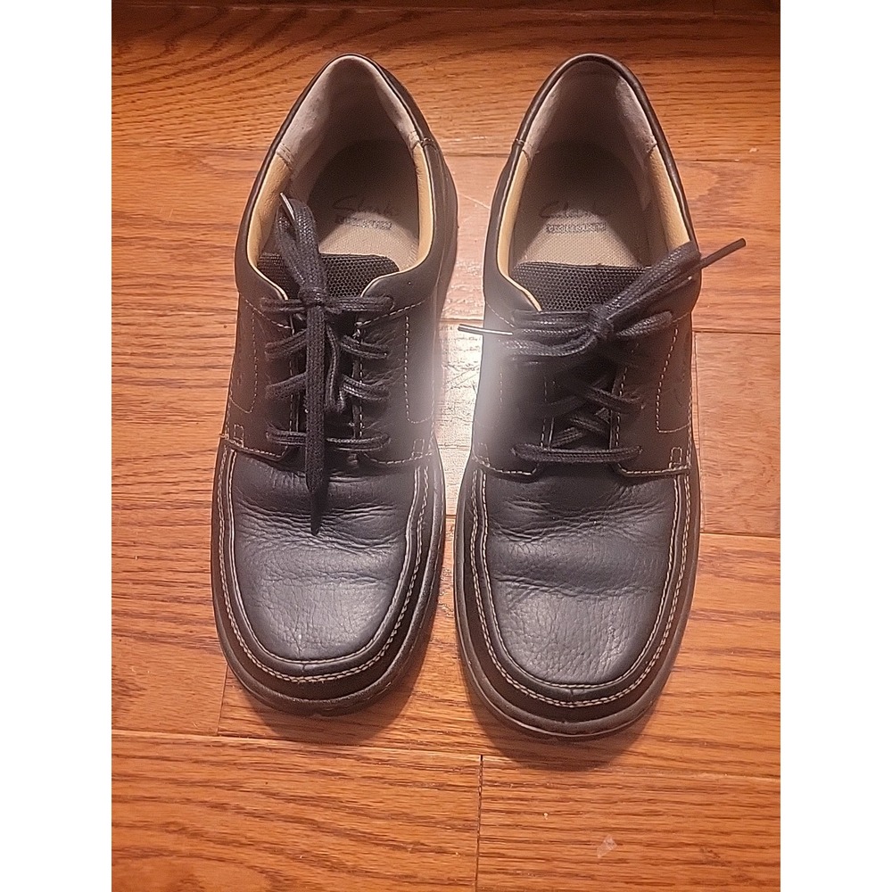 Clarks‎ Size 7.5 Black Leather Men Casual Comfort Lace-Up Shoes